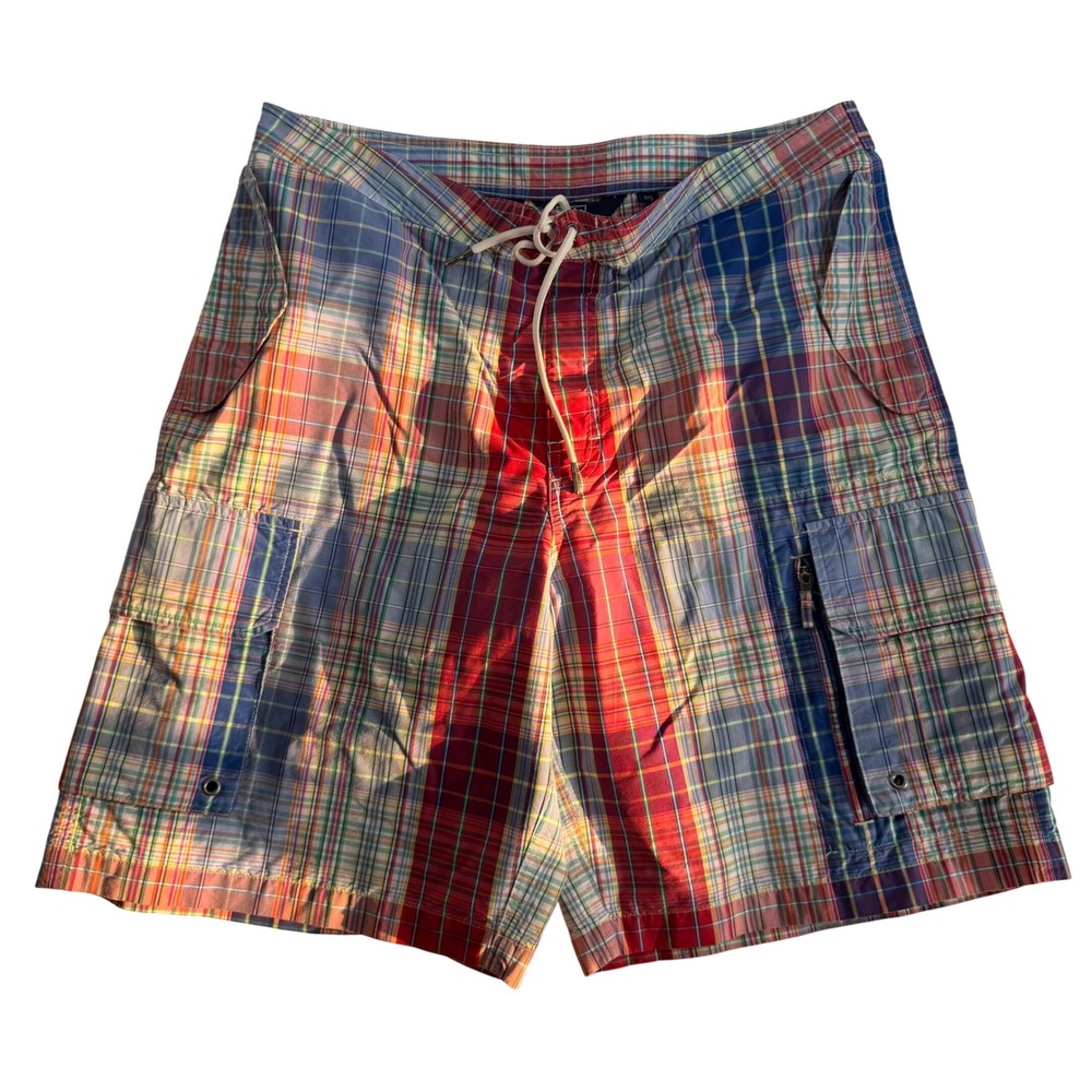 Polo Ralph Lauren Mens 35 Plaid Cargo Board Shorts Multicolor Madras